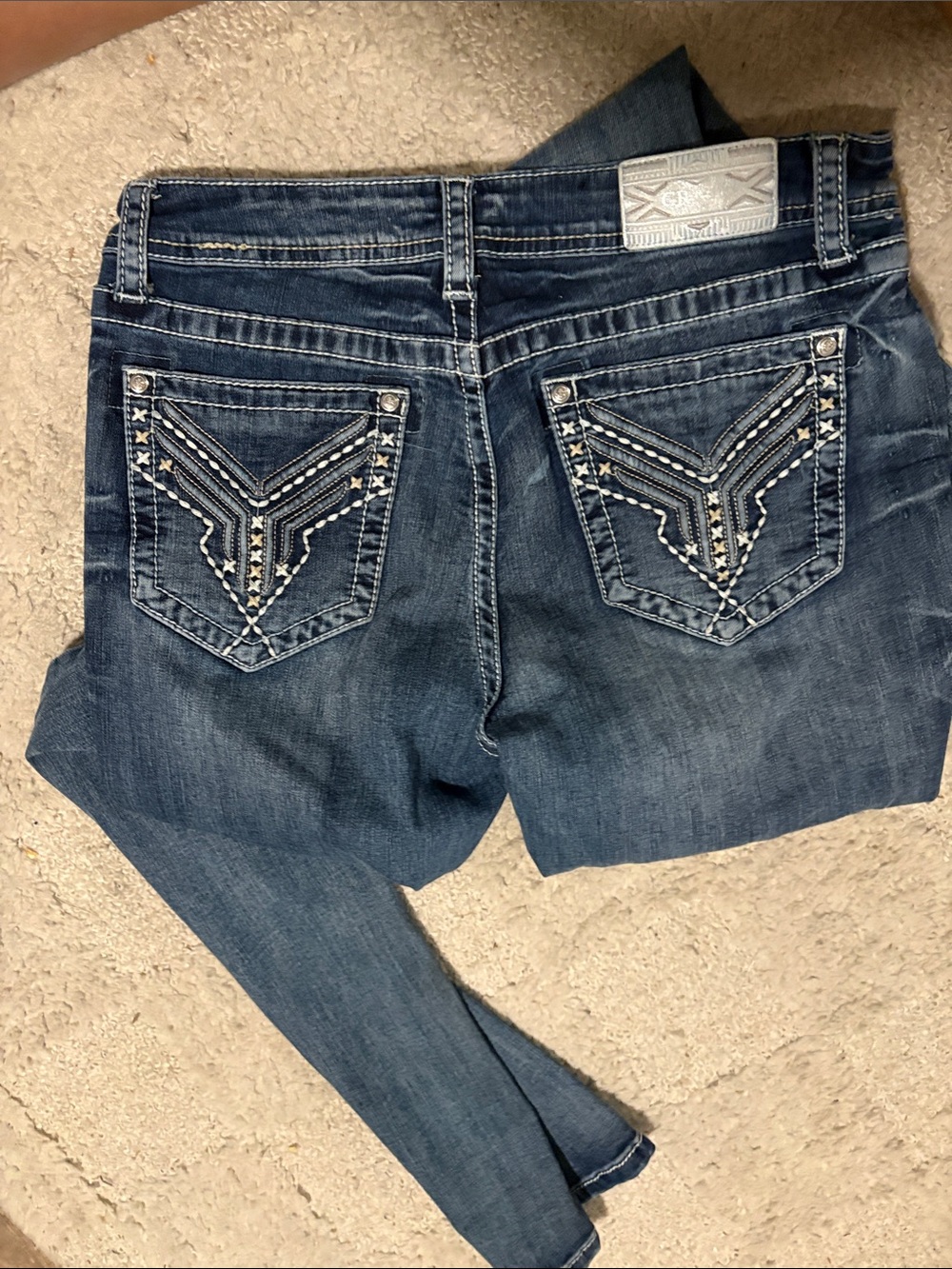 Grace Women's Dark Blue Skinny Jeans with Embellished Pockets - Picture 2 of 2